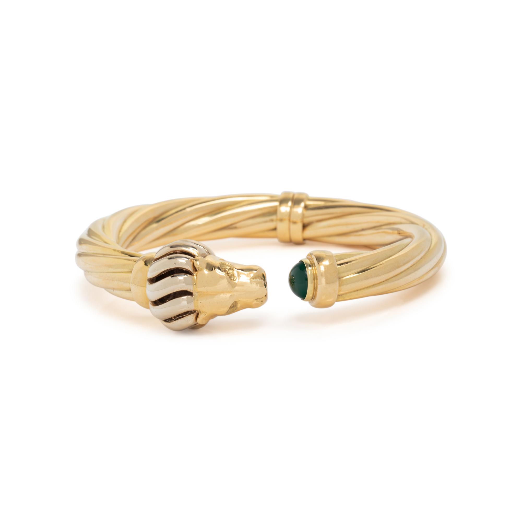 BICOLOR GOLD LIONS HEAD BANGLE BRACELET