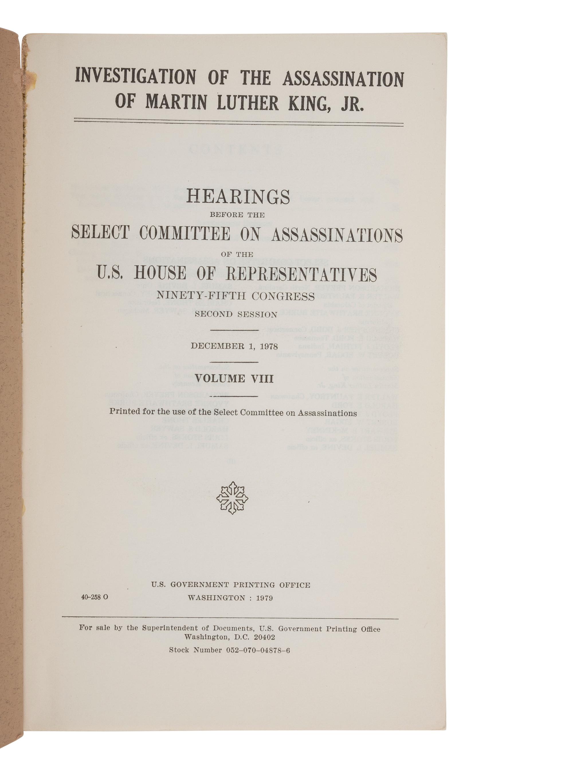 [KING, Martin Luther, Jr.] Investigation of the Assassination of Martin Luther King, Jr. 1978-1979.