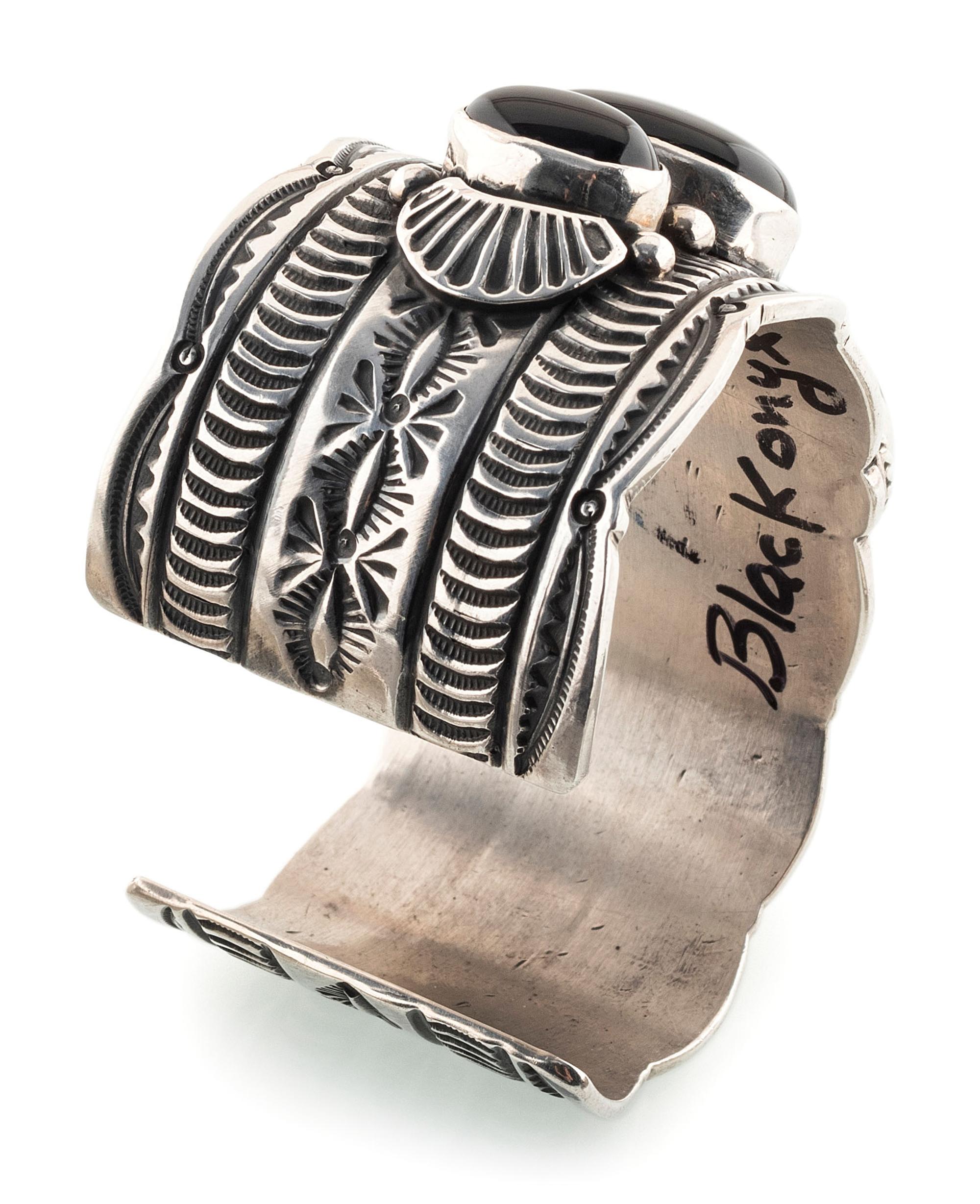 Navajo Sterling Silver and Jet Cuff Bracelet