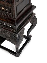 A Japanese Bone-Mounted Pierce-Carved Hardwood Cabinet on Stand — 19TH CENTURY