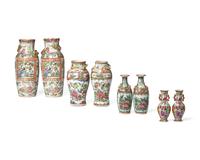 Eight Chinese Export Porcelain Rose Medallion Vases