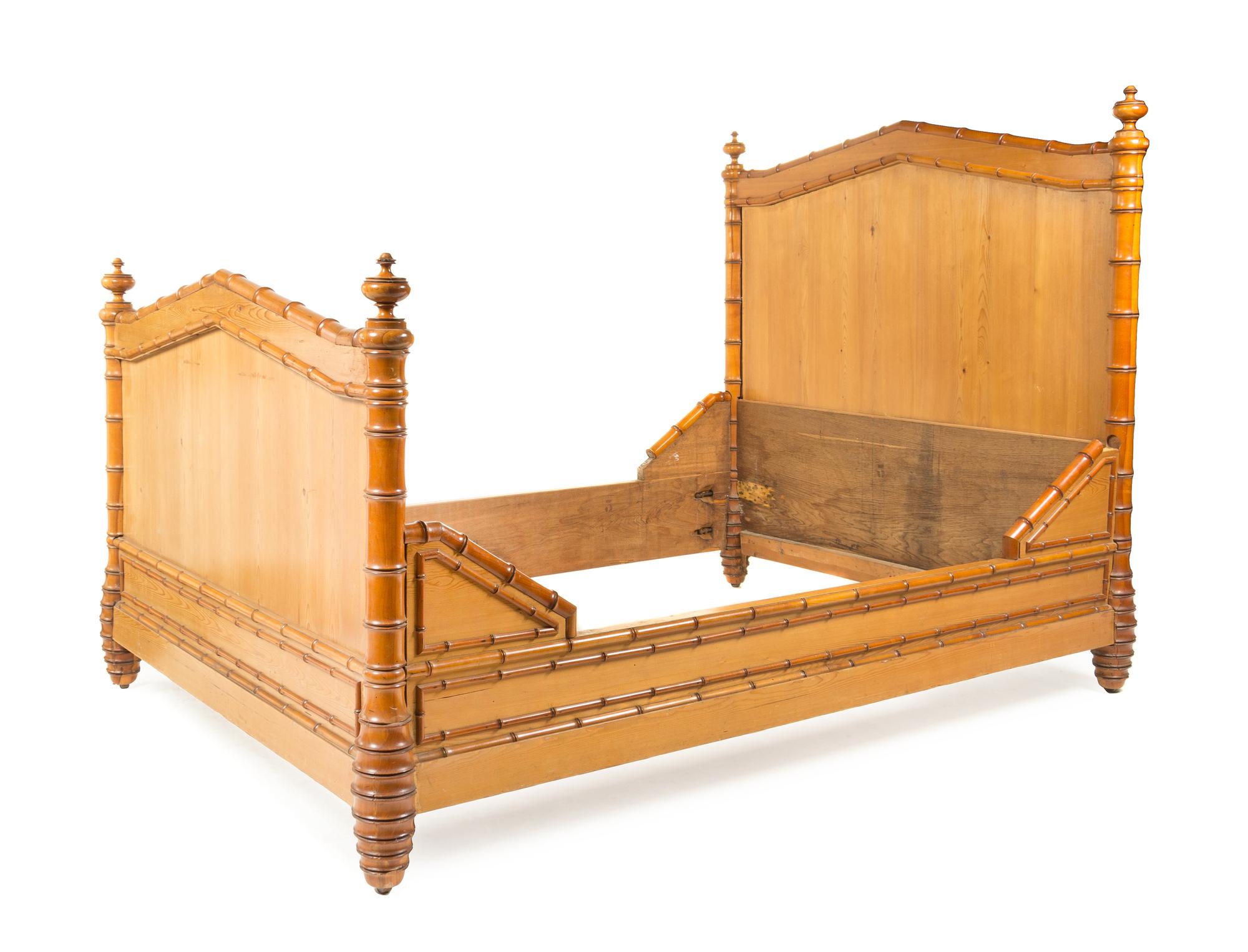 A Victorian Pine Faux Bamboo Bed Frame Height of headboard 58 x width 57 inches. — LATE 19TH/EARLY 20TH CENTURY