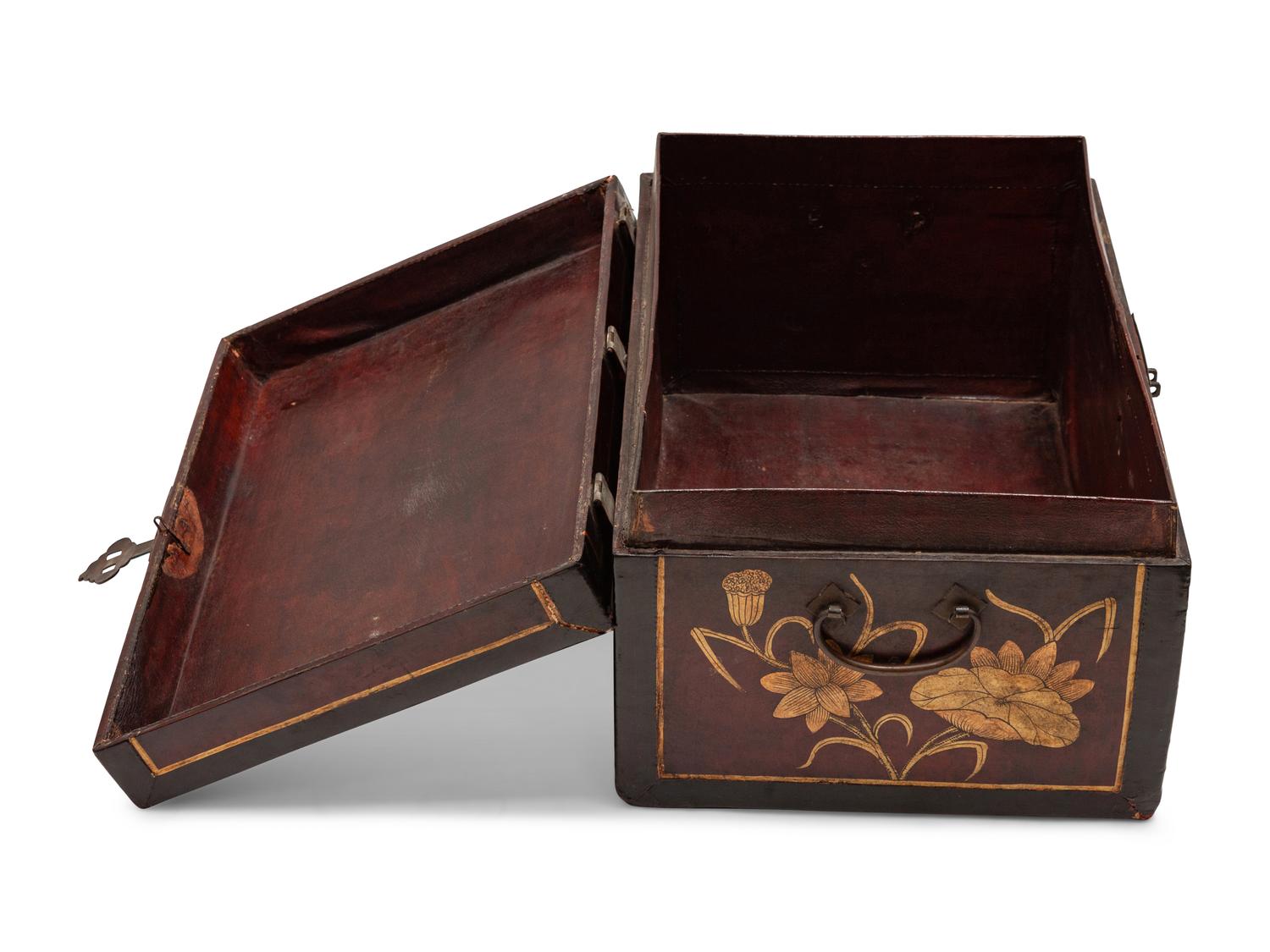 A Chinese Lacquered Leather Chest
