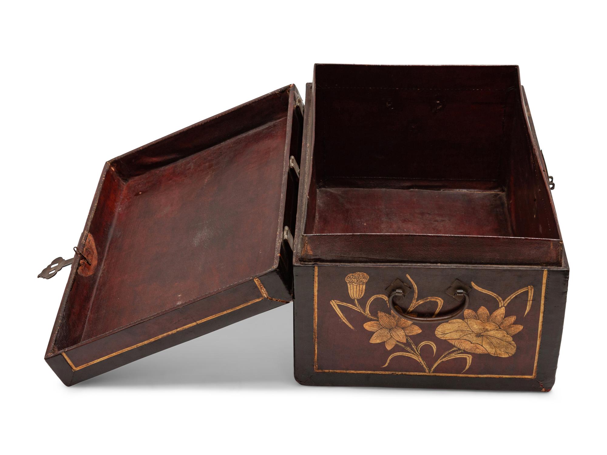 A Chinese Lacquered Leather Chest