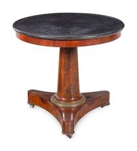 An Empire Style Gilt Bronze Mounted Mahogany Marble-Top Center Table