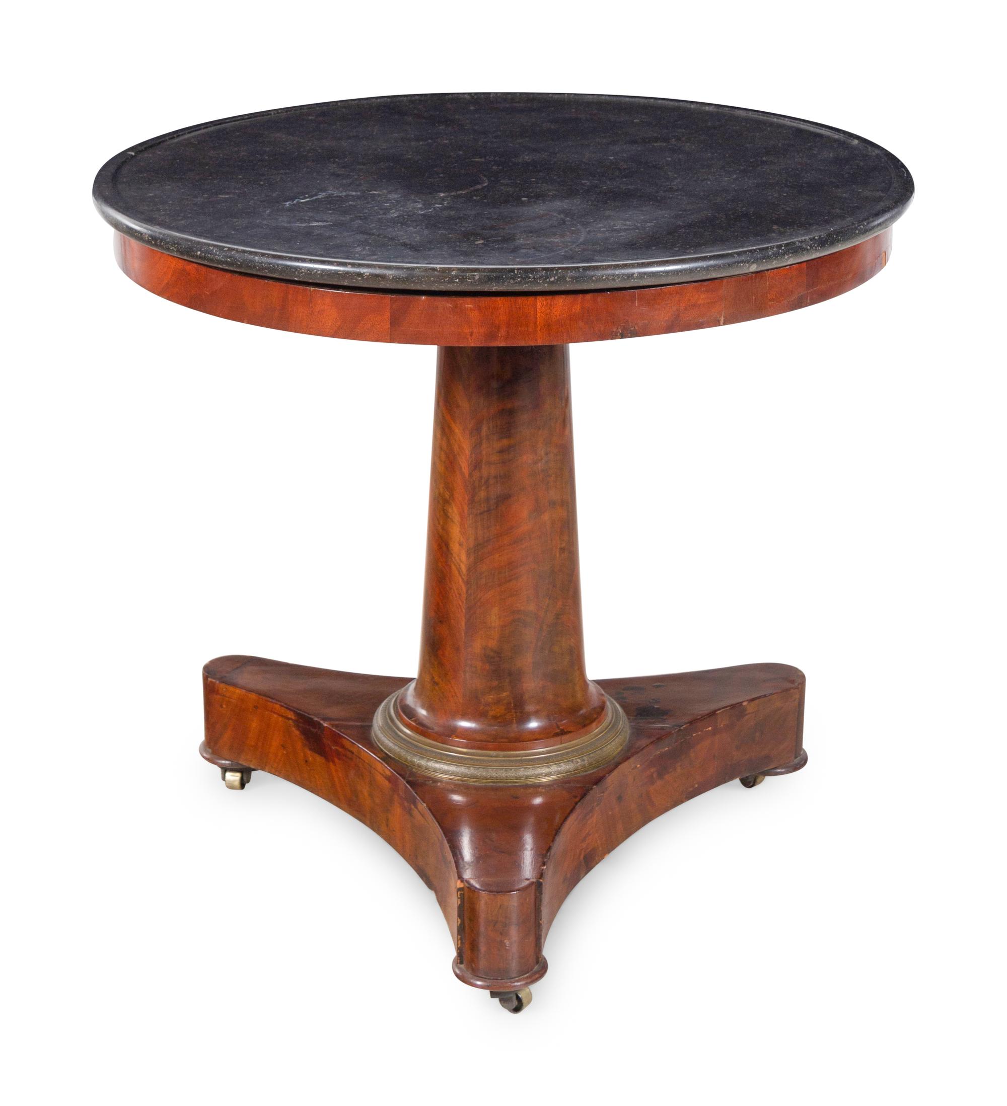 An Empire Style Gilt Bronze Mounted Mahogany Marble-Top Center Table
