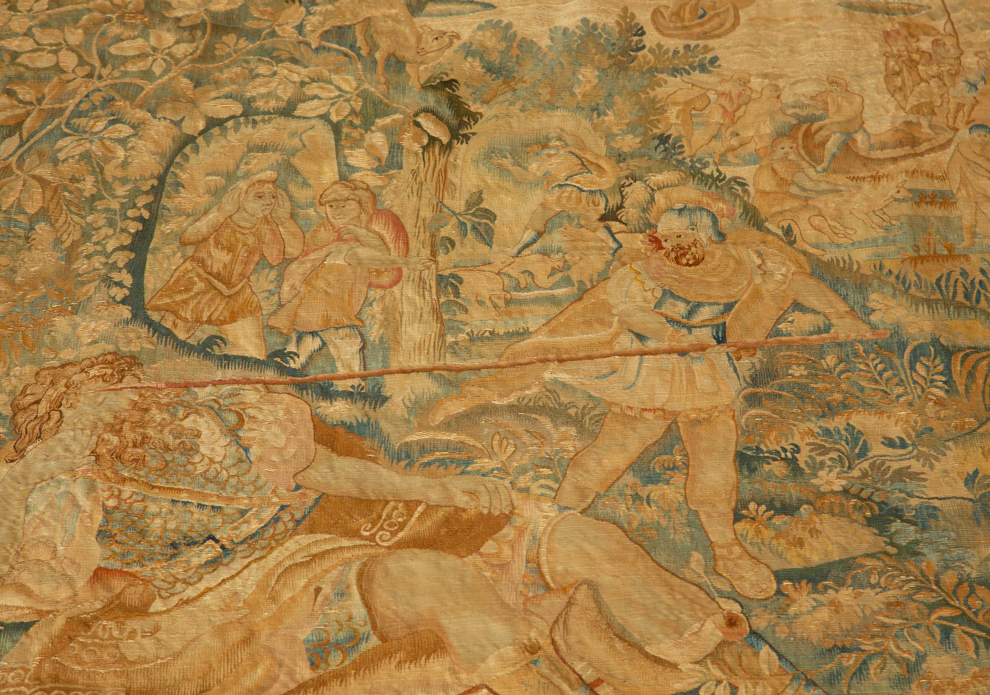 A Flemish Silk and Wool Tapestry Depicting Polyphemus Discovered by Warrior