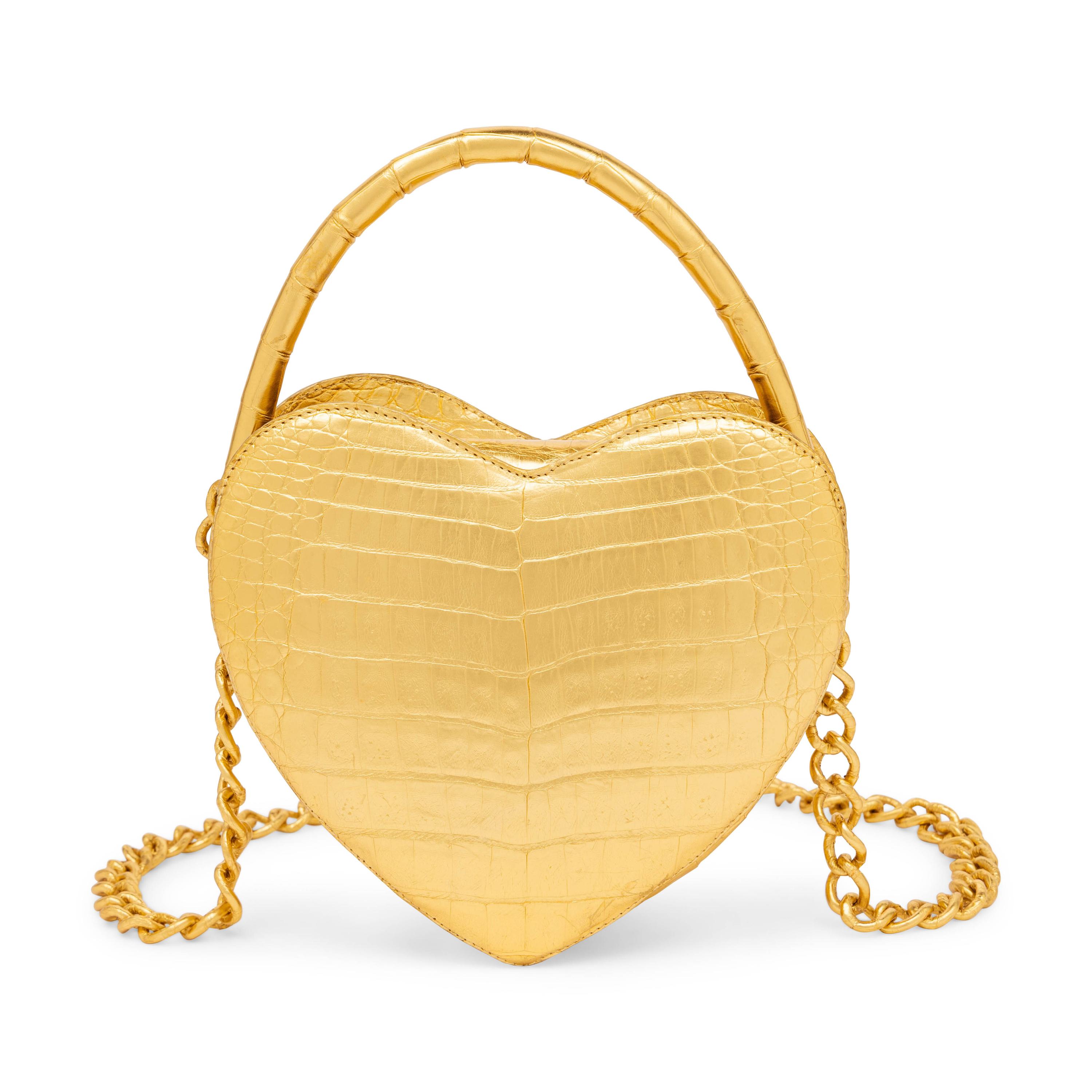 Nancy Gonzalez, Heart Bag in Gold Crocodile
