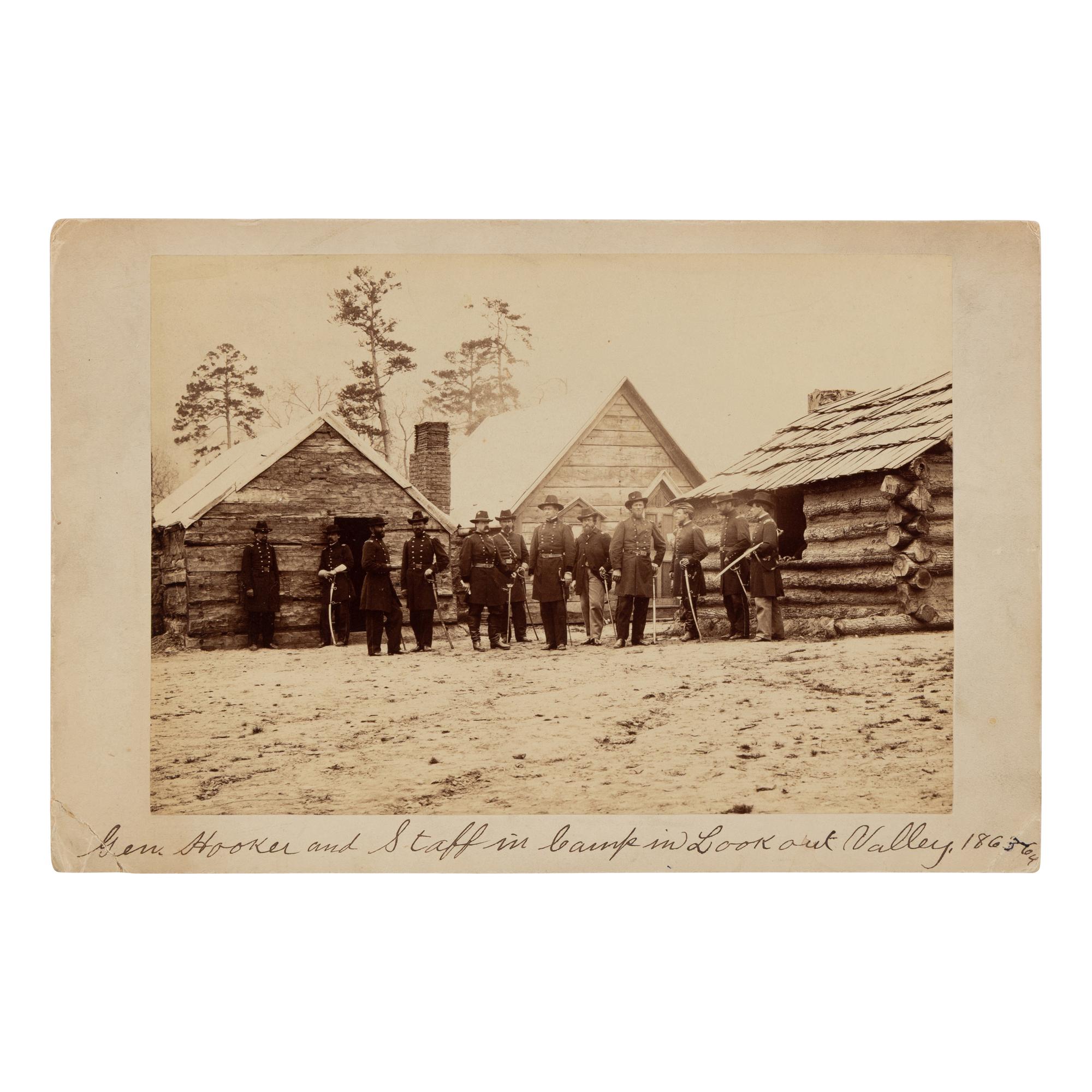 [Civil War] Linn, James Birney. Albumen photograph of General Hooker and staff at Lookout Valley, Tennessee, ca. 1863-64