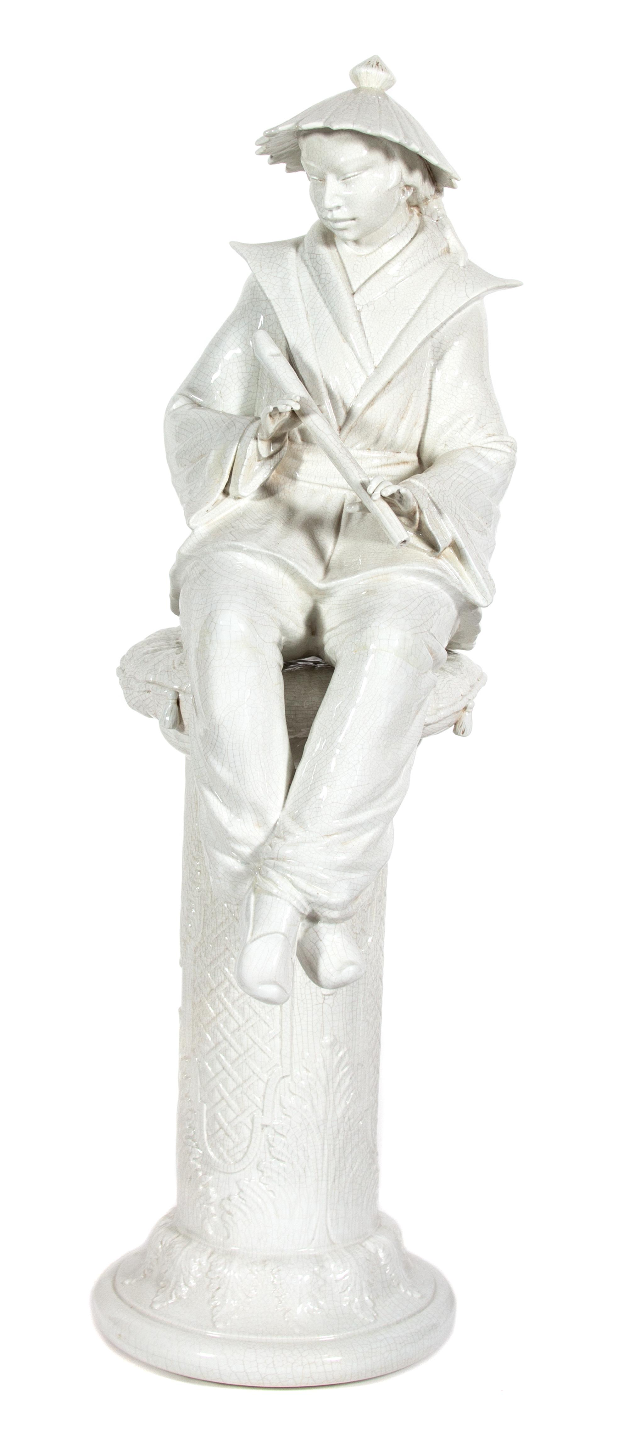 A Chinese Blanc de Chine Seated Figure on Base Height 54 x width 15 x depth 20 inches. — 20TH CENTURY