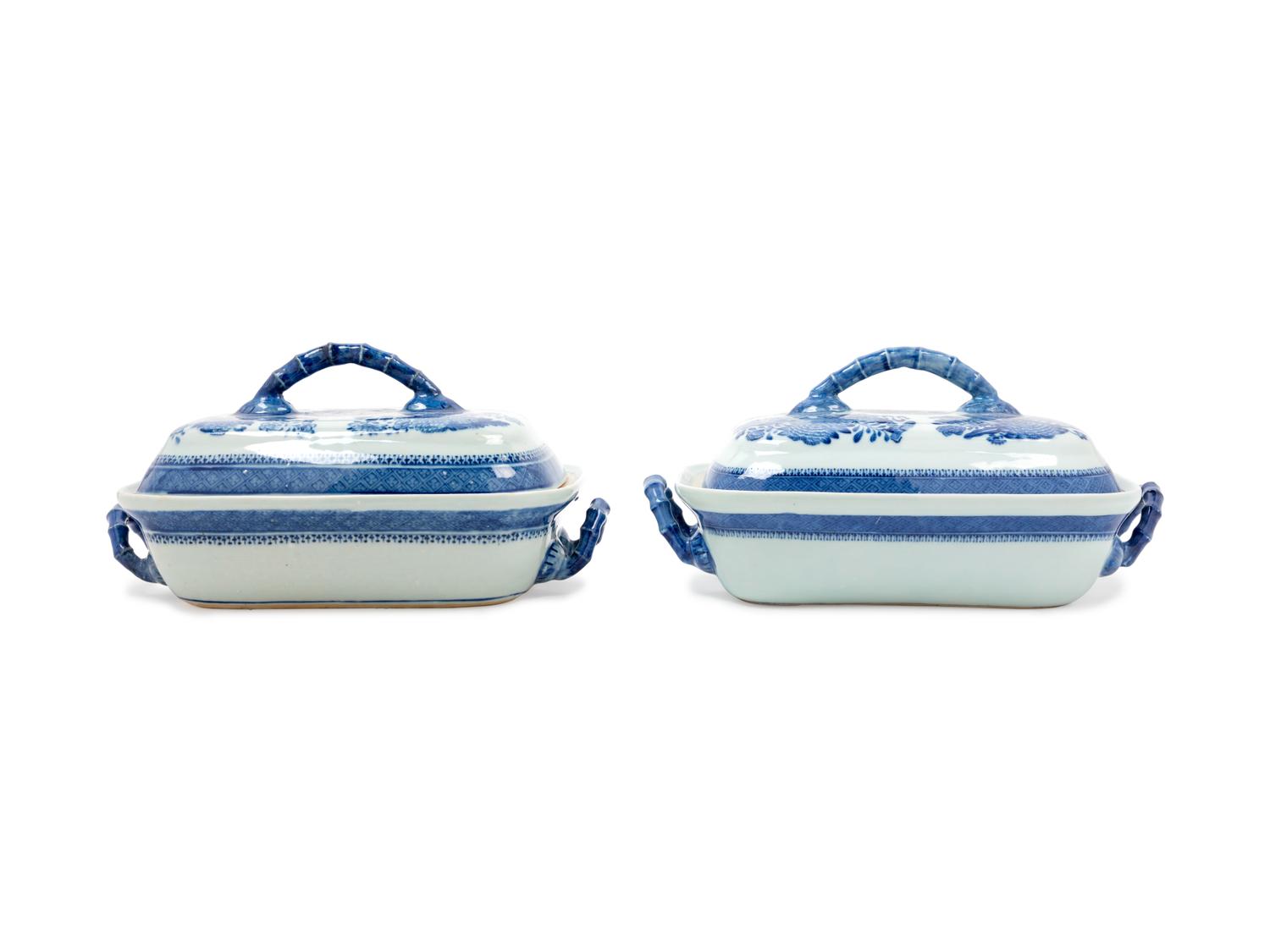 Two Chinese Export Blue Fitzhugh Porcelain Covered Entree Dishes