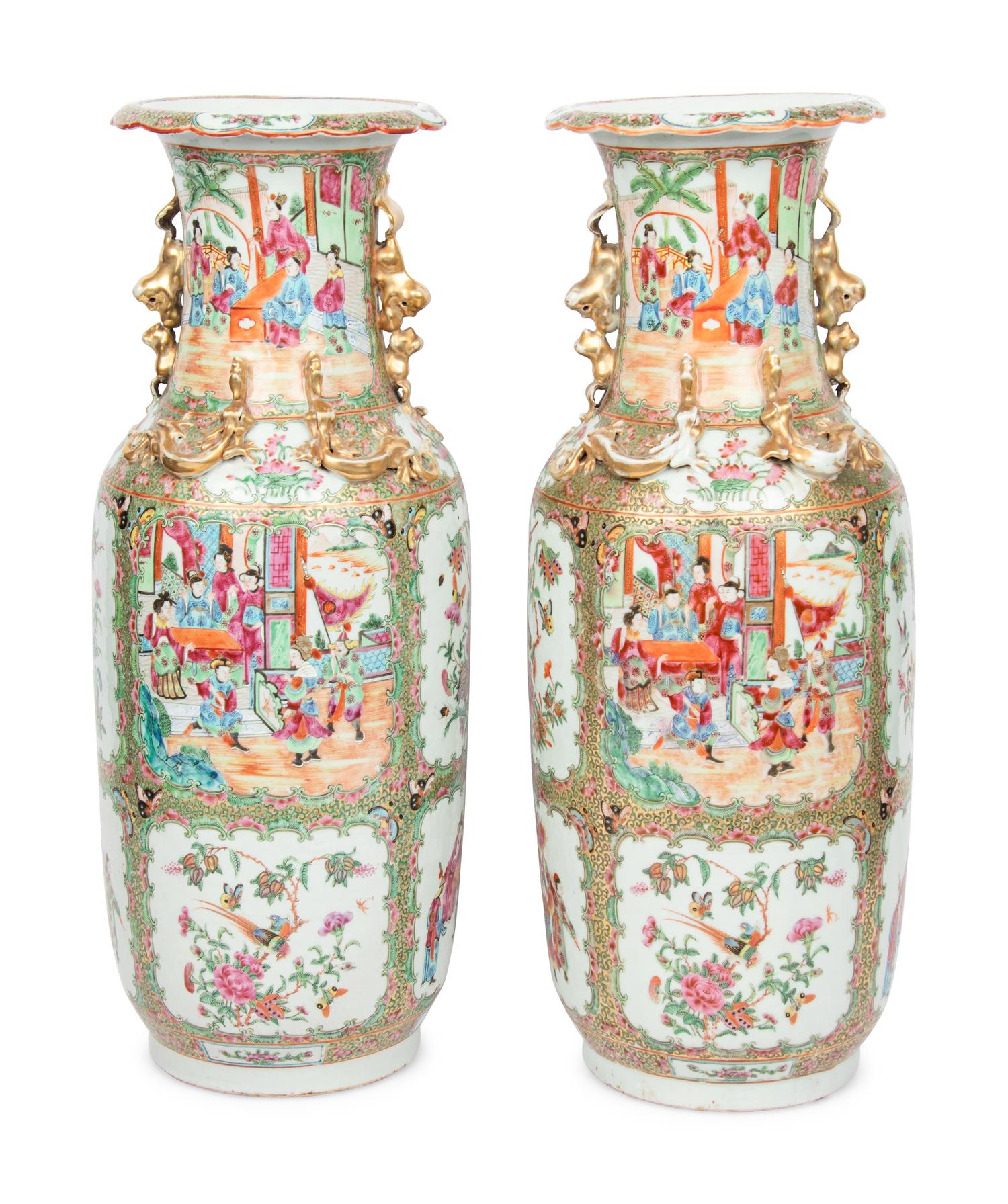A Pair of Chinese Export Rose Medallion Porcelain Vases