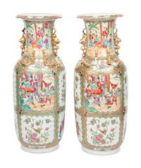 A Pair of Chinese Export Rose Medallion Porcelain Vases
