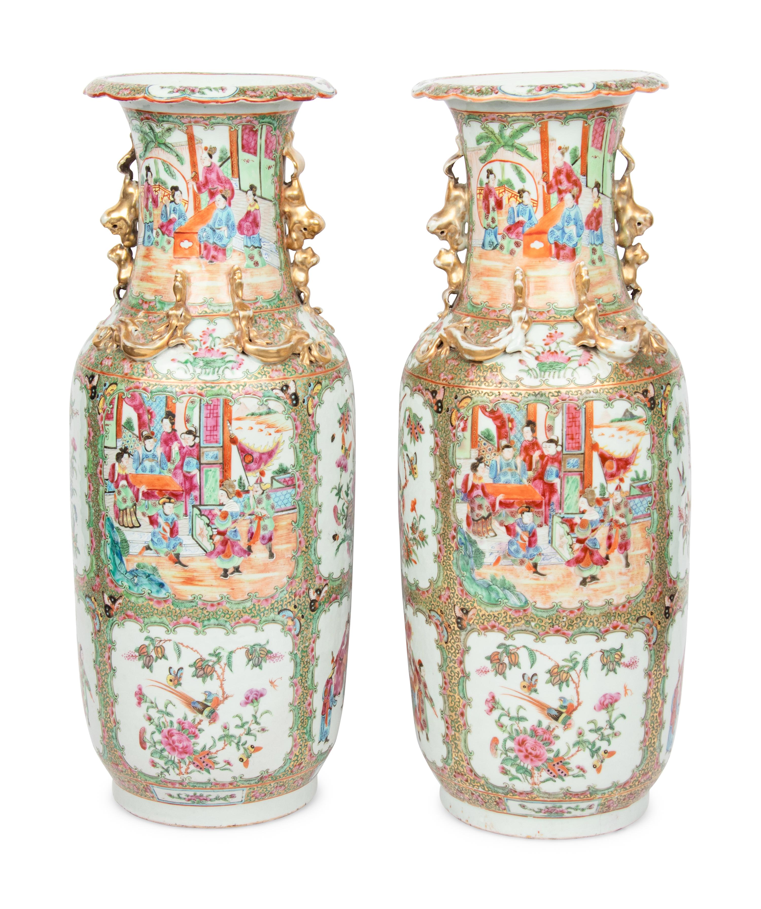 A Pair of Chinese Export Rose Medallion Porcelain Vases