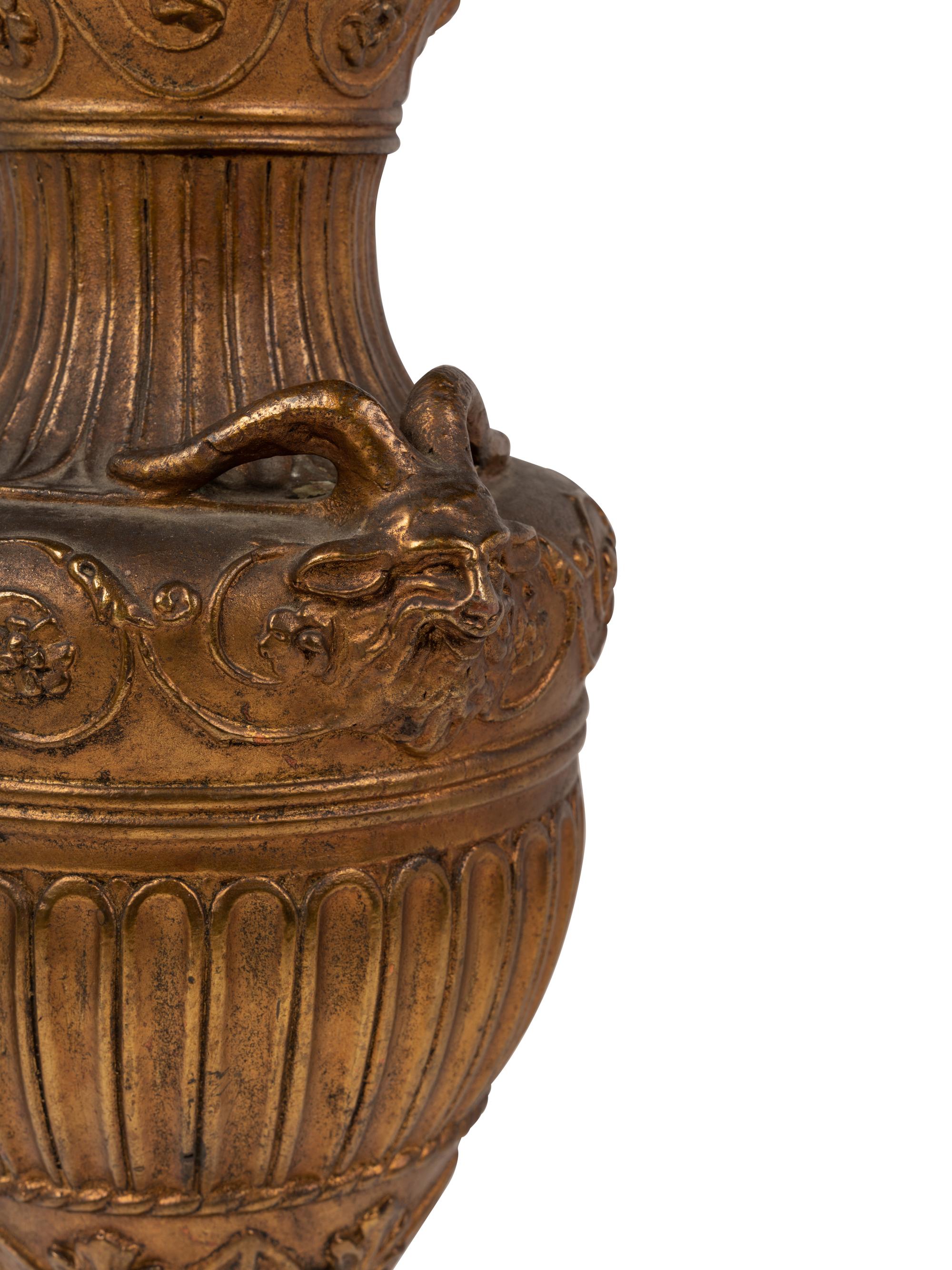 A Neoclassic Style Gilt Composition Urn Mounted as a Lamp