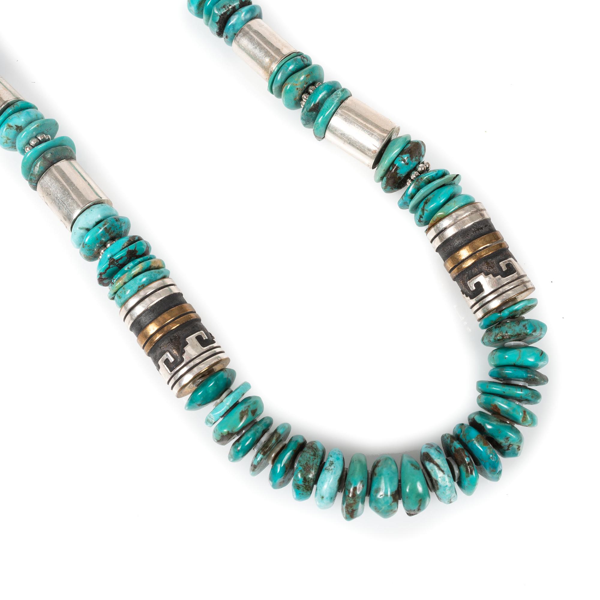 Sterling Silver, Brass, and Turquoise Nugget Necklace, AND Sterling Silver Overlay Bear Cuff Bracelet