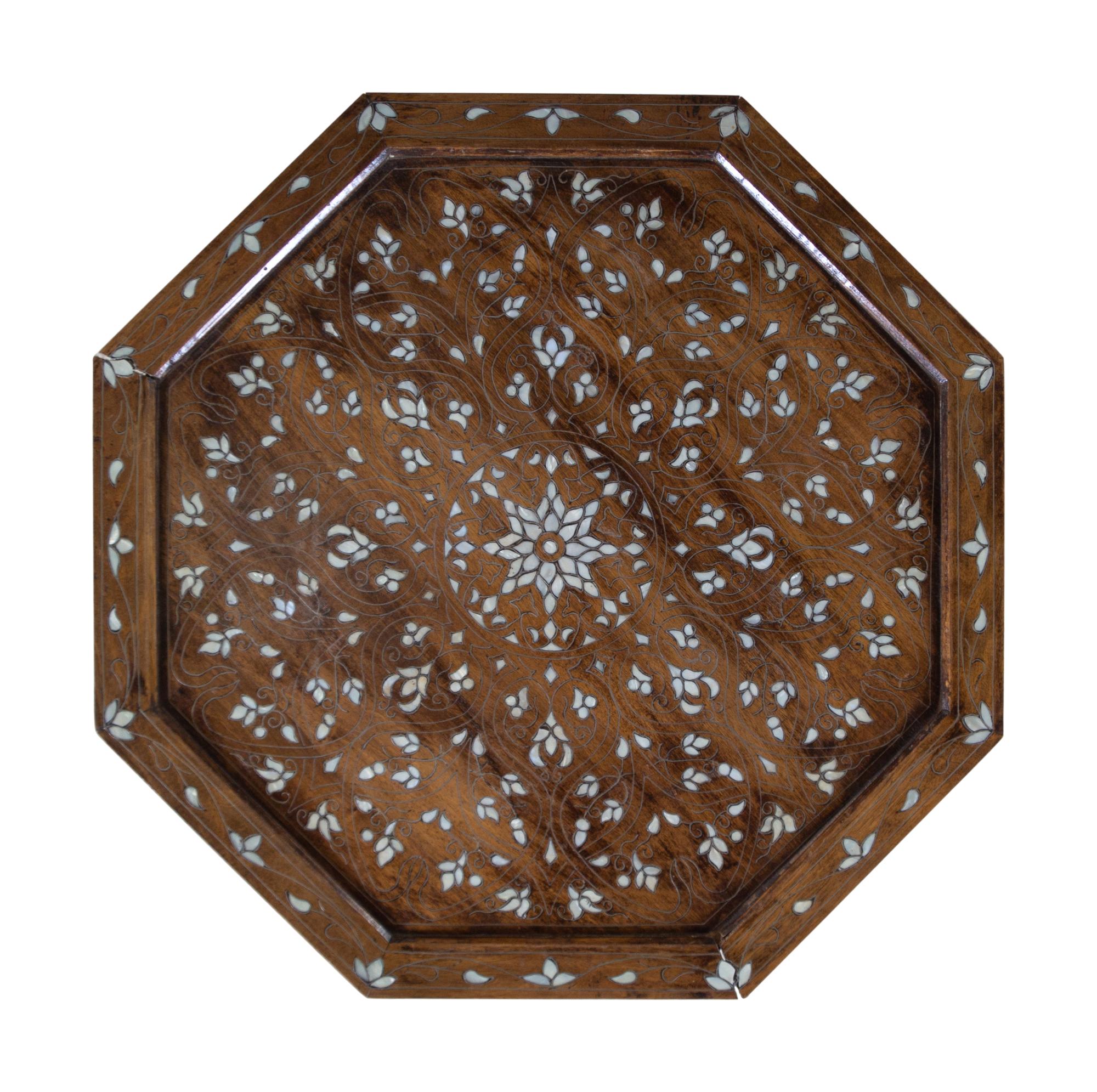 A Syrian Mother-of-Pearl and Metal Inlaid Walnut Table