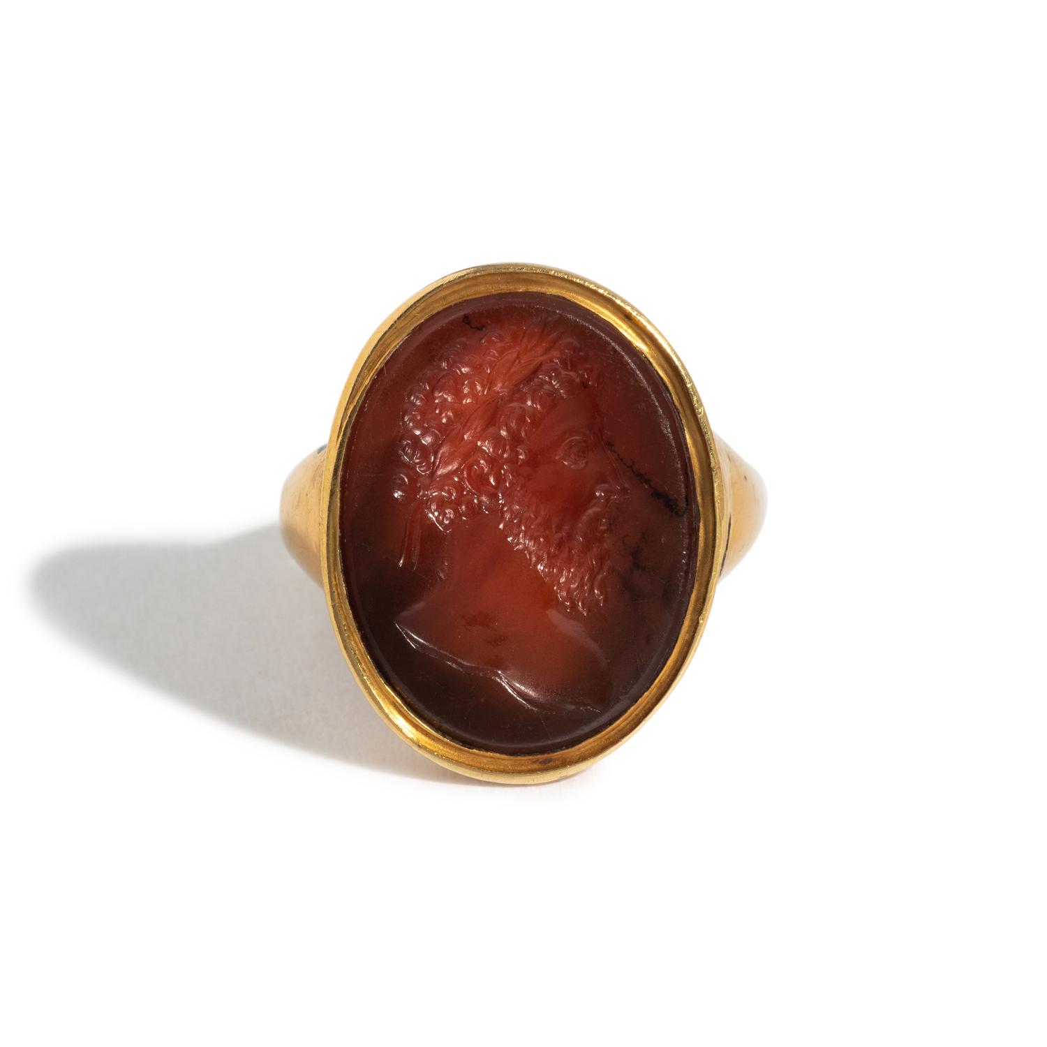 A Neoclassical Gold and Carnelian Finger Ring with the Roman Emperor Marcus Aurelius