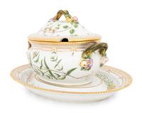 A Royal Copenhagen Flora Danica Porcelain Oval Tureen and Stand
