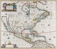 (MAP) HONDIUS, HERNICUS. America Septentrionalis. Amsterdam, 1639. First state with imprint cartouche blank and French text on verso.
