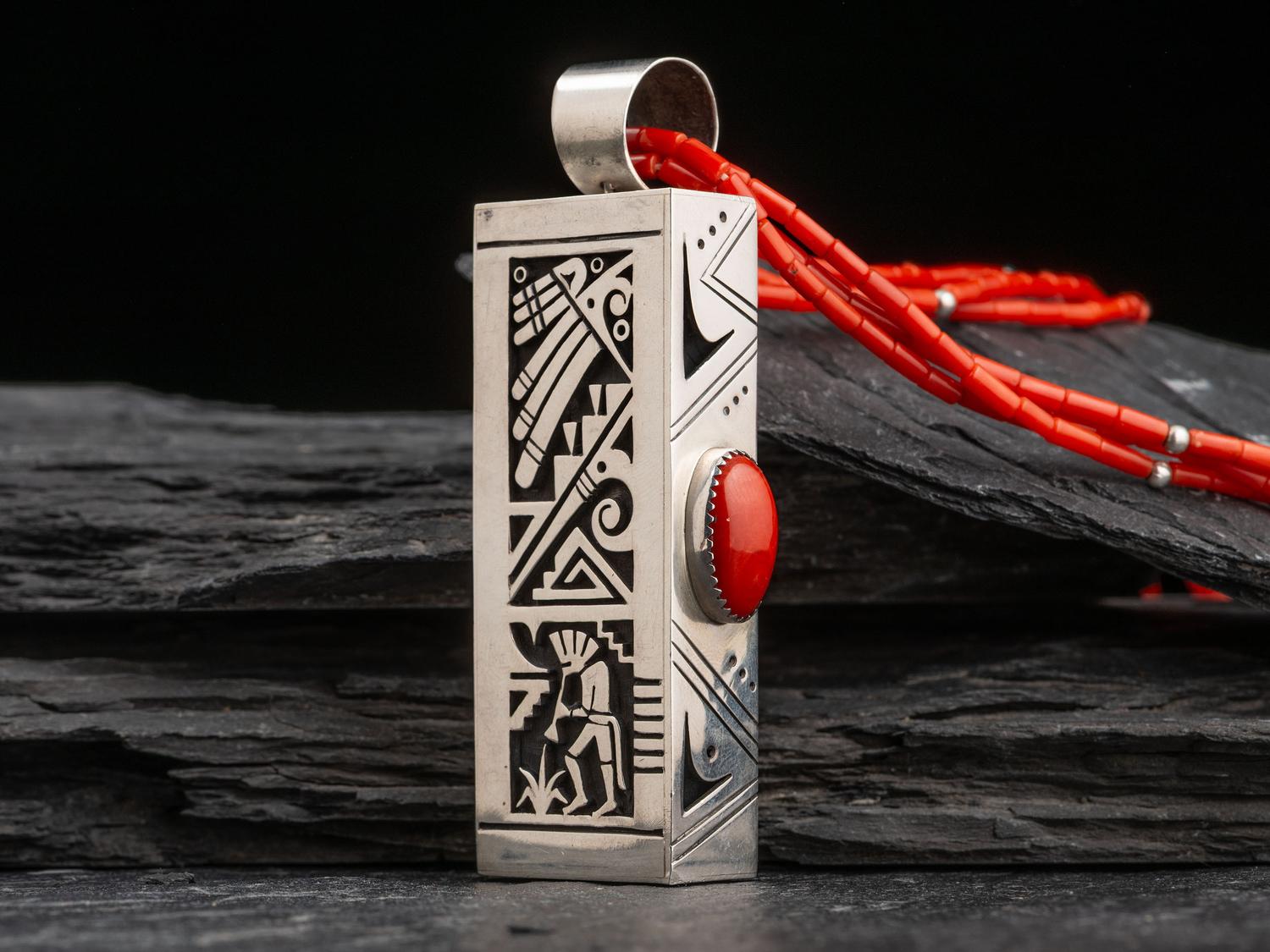 Heavy Reversible Silver and Coral Necklace