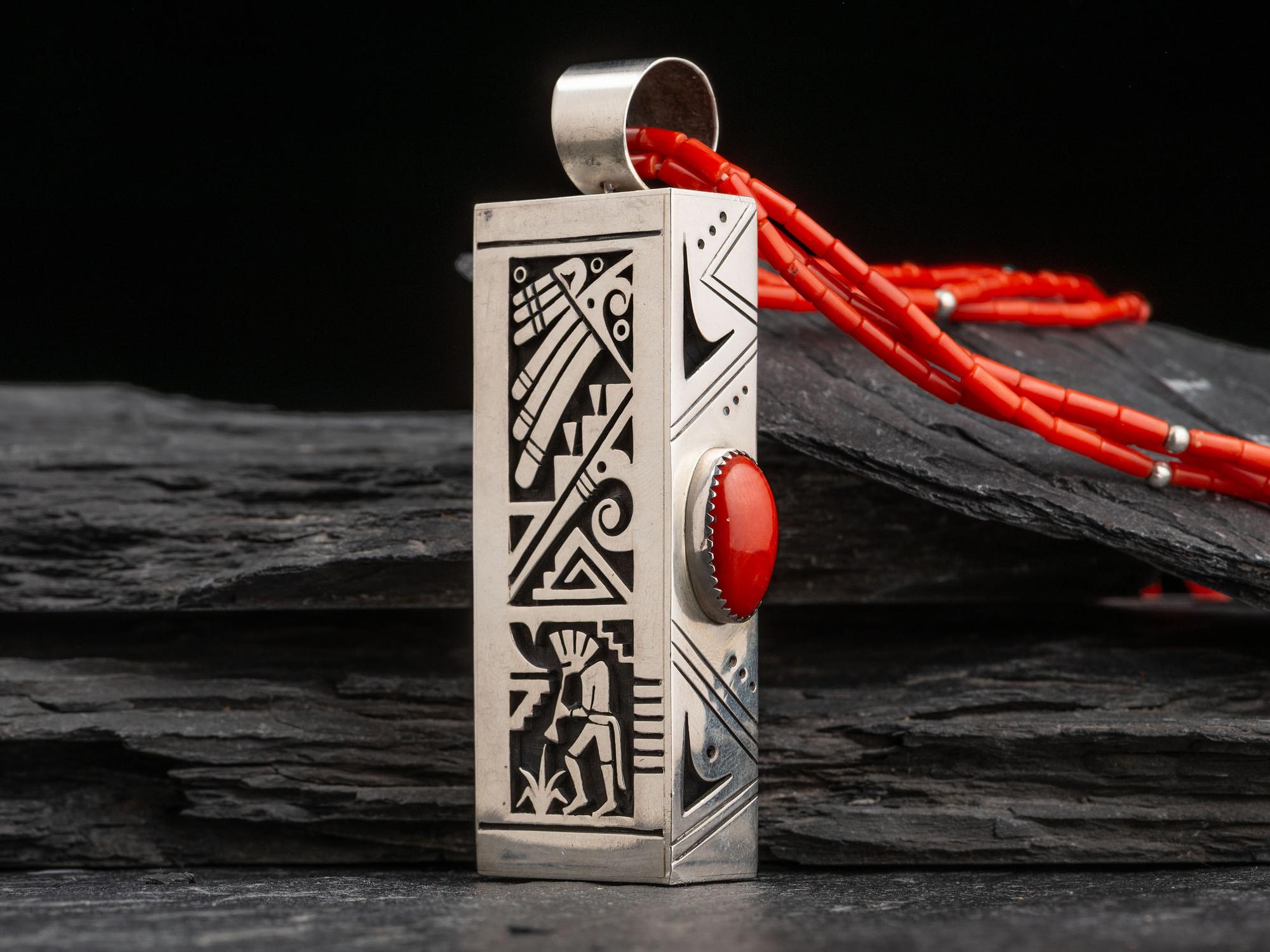 Heavy Reversible Silver and Coral Necklace