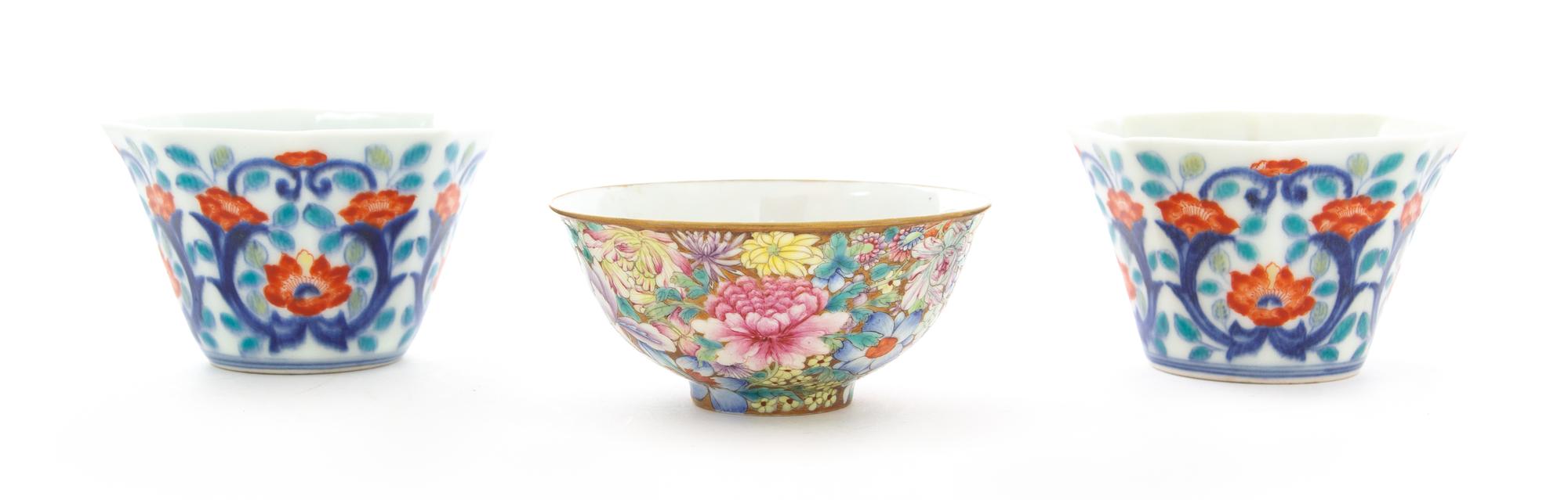 Three Chinese Porcelain Bowls Diameter of largest 4 1/4 inches. — 19TH CENTURY