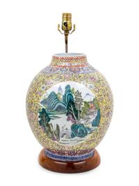 A Chinese Famille Rose Porcelain Vase Mounted as a Lamp — 20TH CENTURY
