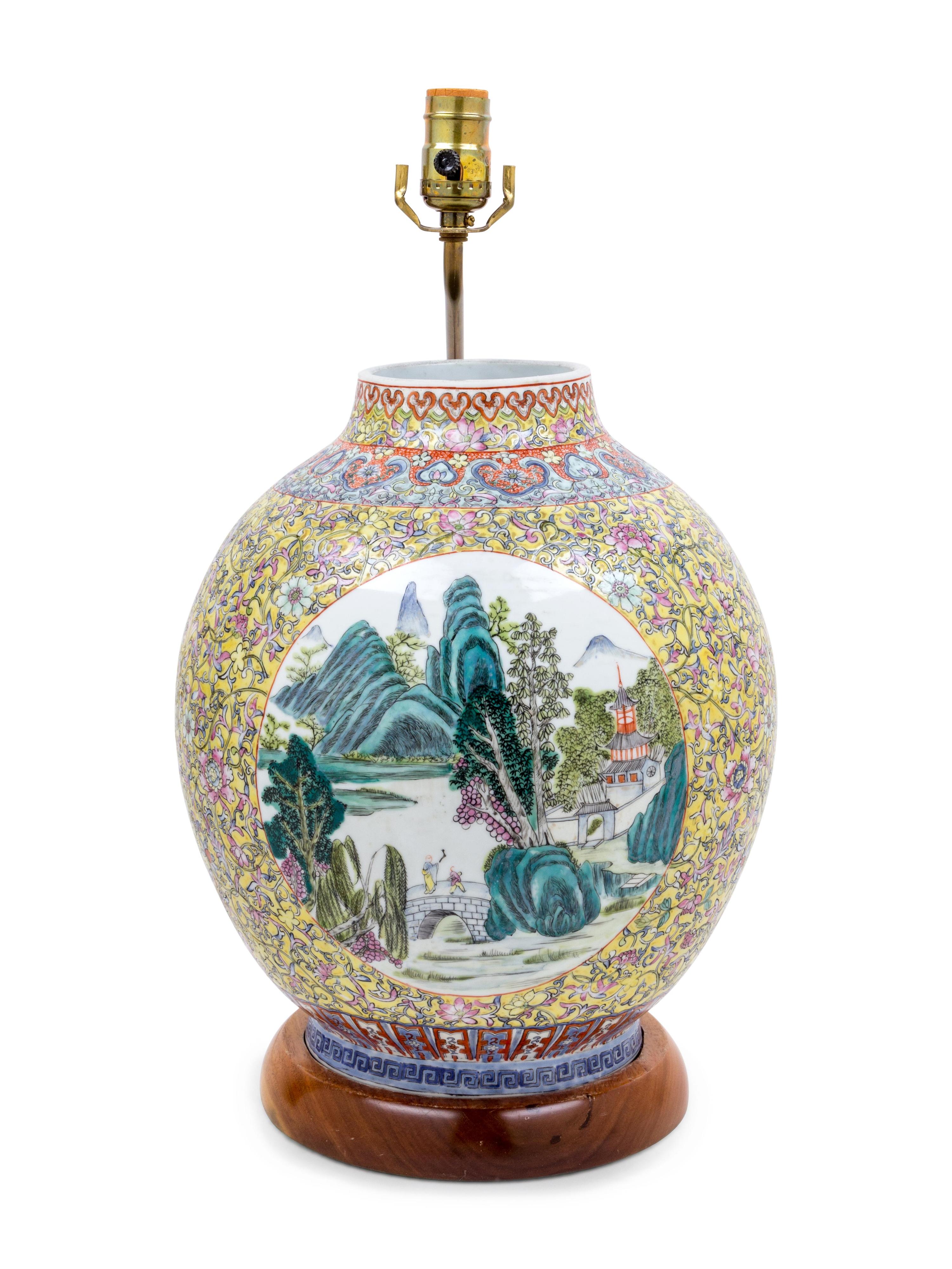 A Chinese Famille Rose Porcelain Vase Mounted as a Lamp — 20TH CENTURY