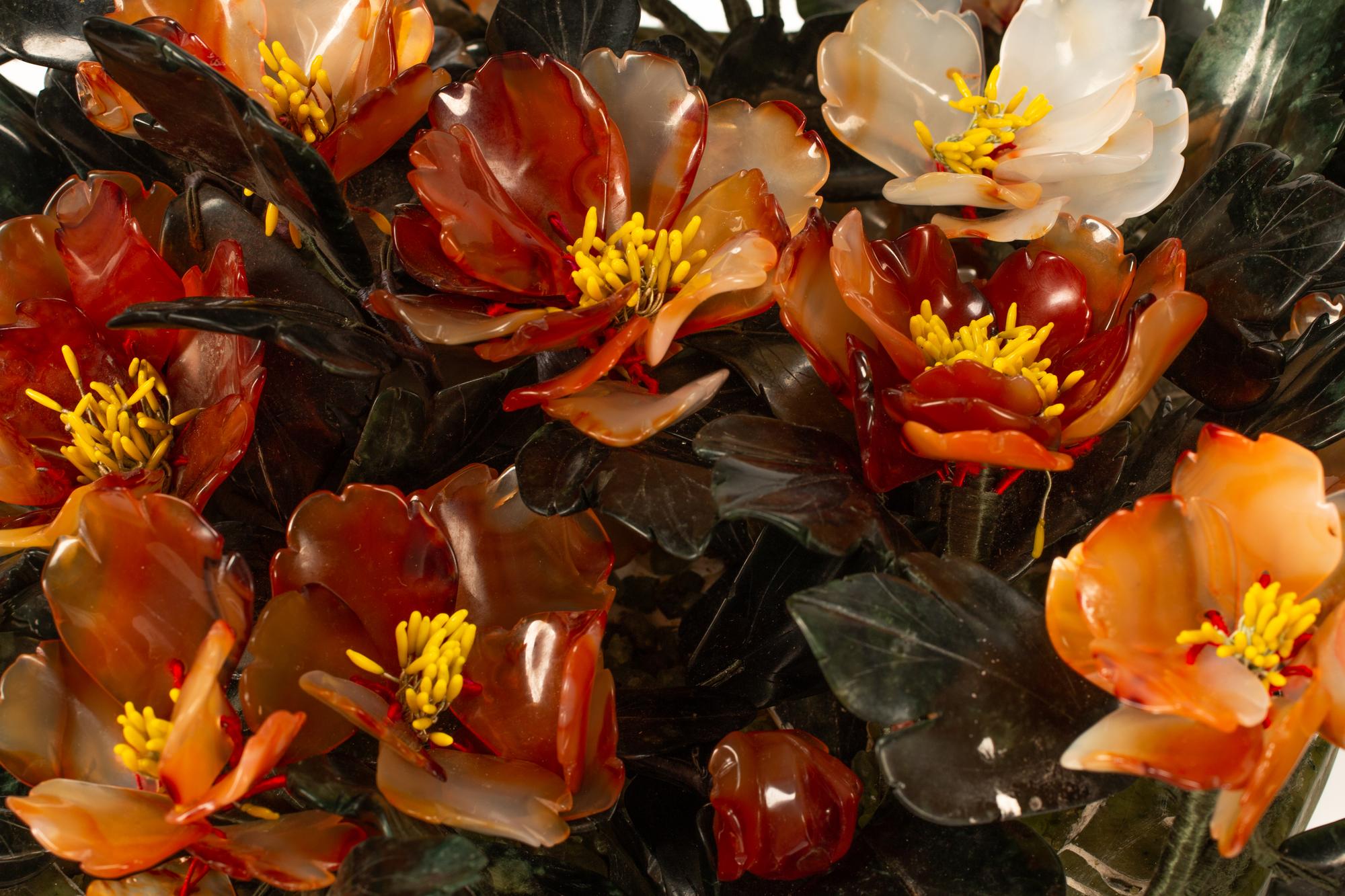 A Pair of Large Chinese Hardstone Models of Flowering Plants in Hardstone Bases