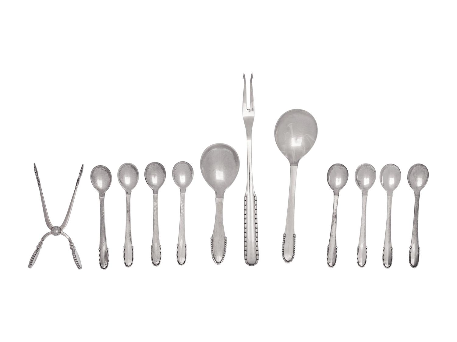 Eleven Georg Jensen Silver Beaded Pattern Flatware Articles