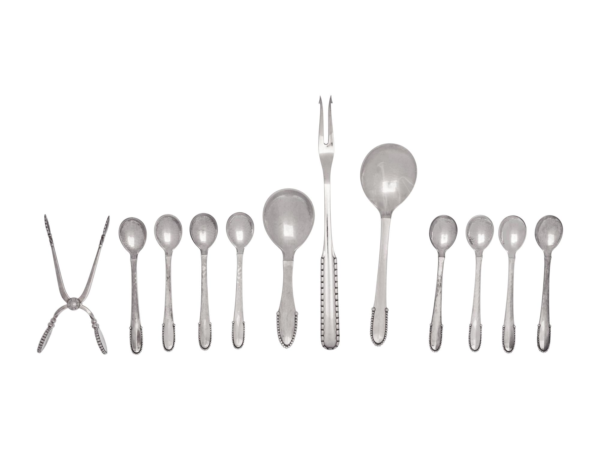 Eleven Georg Jensen Silver Beaded Pattern Flatware Articles