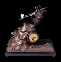 A French Cast Metal Aeronautical Clock, After Xavier Raphanel