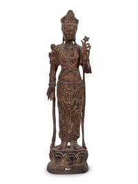 A Chinese Carved Wood Standing Guanyin Figure
