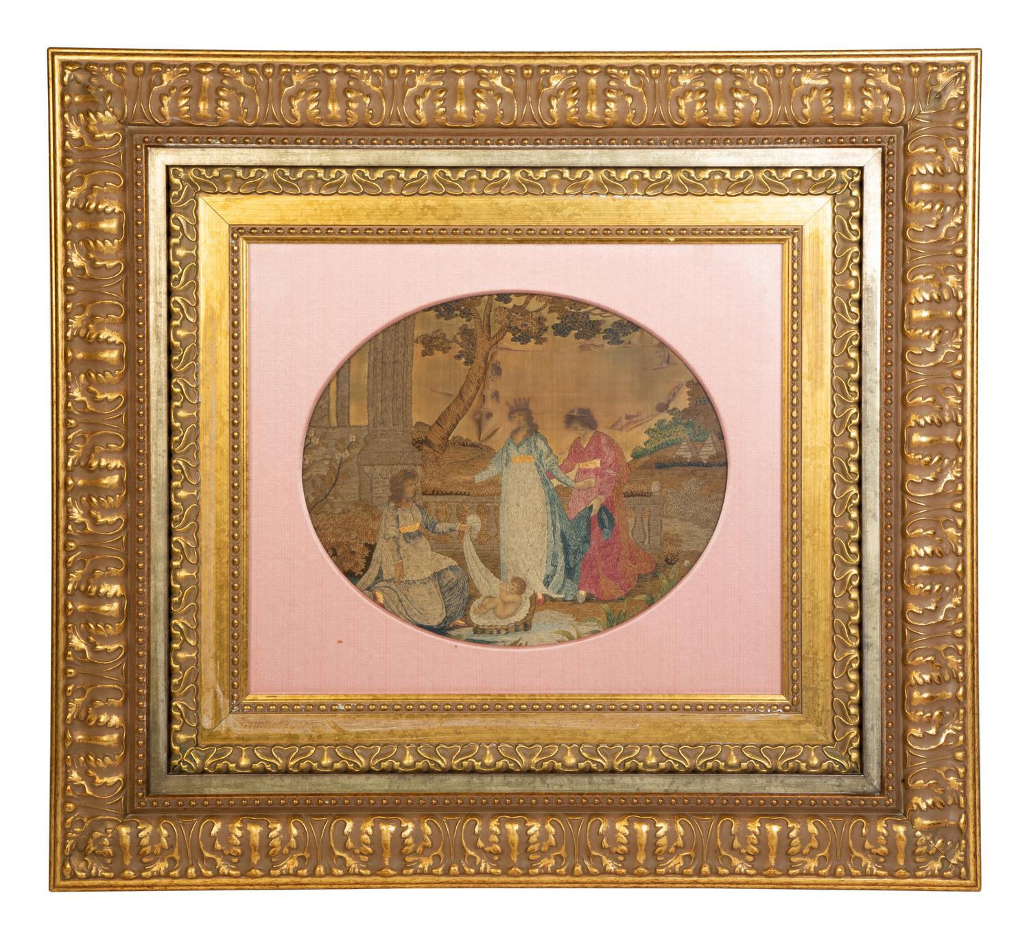 Four Needlework and Silk Pictures