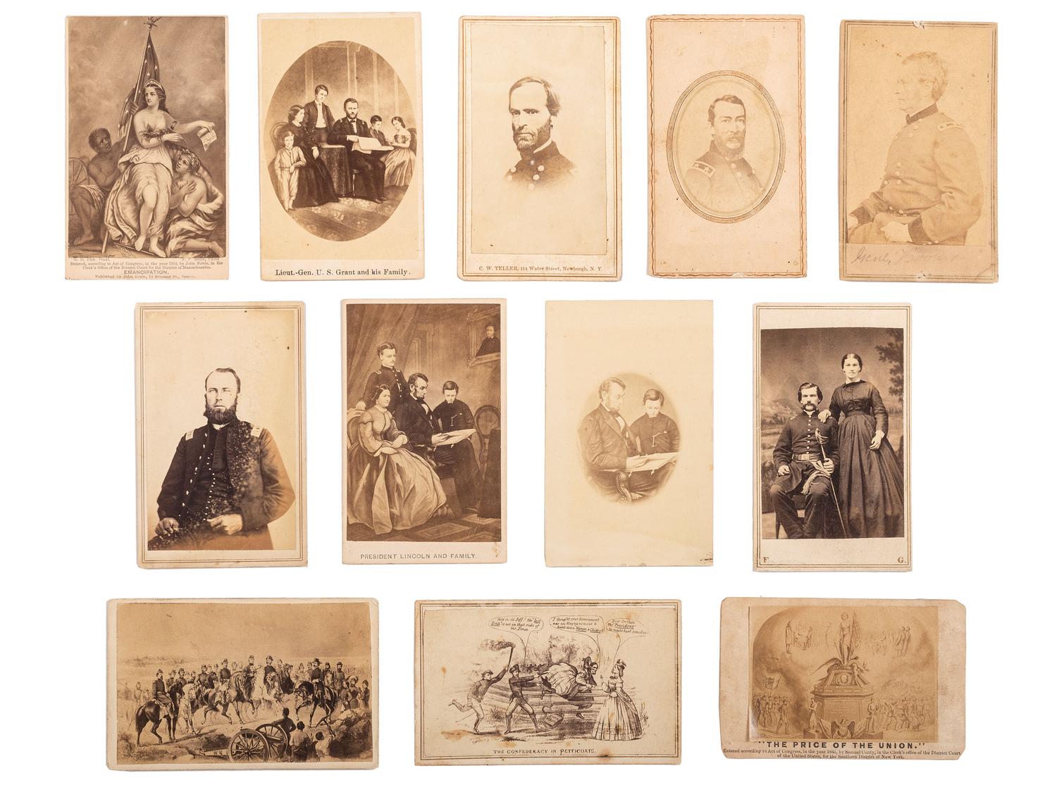 [EARLY PHOTOGRAPHY]. 100+ CDVs, stereoviews, & tintypes of Civil War personalities & civilians.