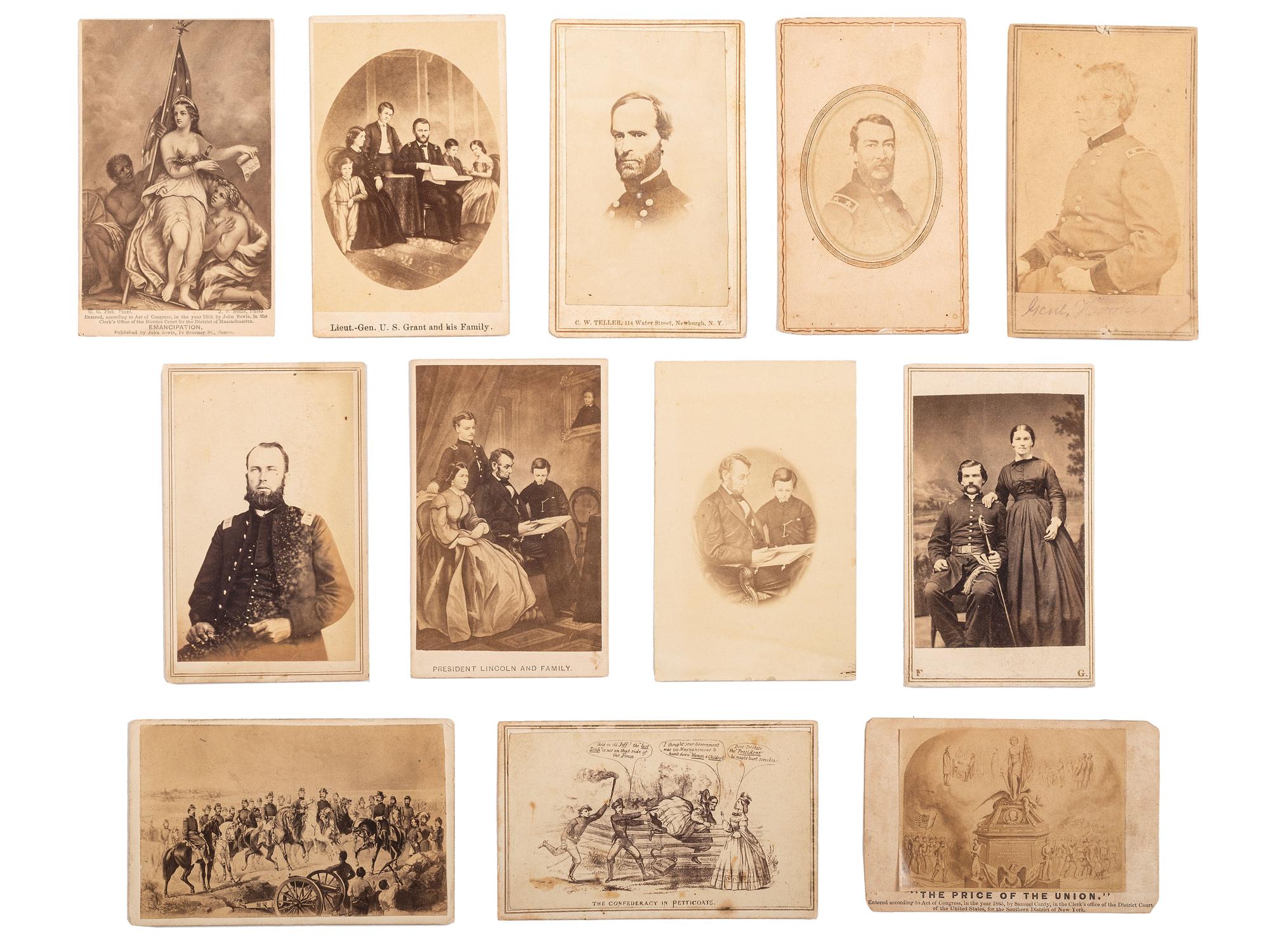 [EARLY PHOTOGRAPHY]. 100+ CDVs, stereoviews, & tintypes of Civil War personalities & civilians.