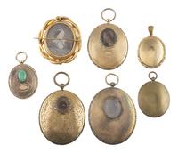 [EARLY PHOTOGRAPHY]. 15 assorted pieces of daguerreian jewelry containing 15 daguerreotypes.