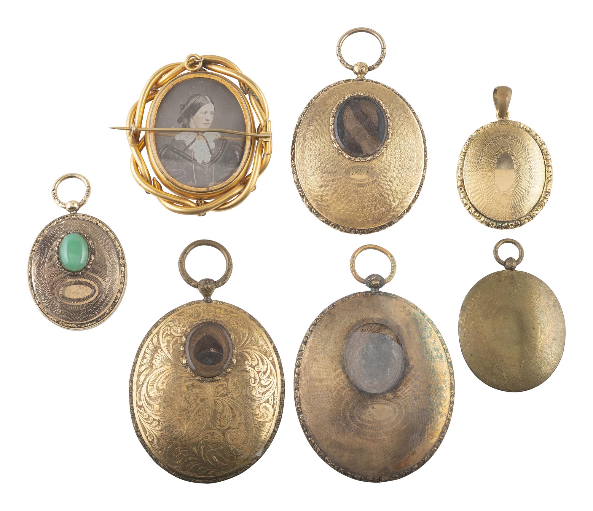 [EARLY PHOTOGRAPHY]. 15 assorted pieces of daguerreian jewelry containing 15 daguerreotypes.