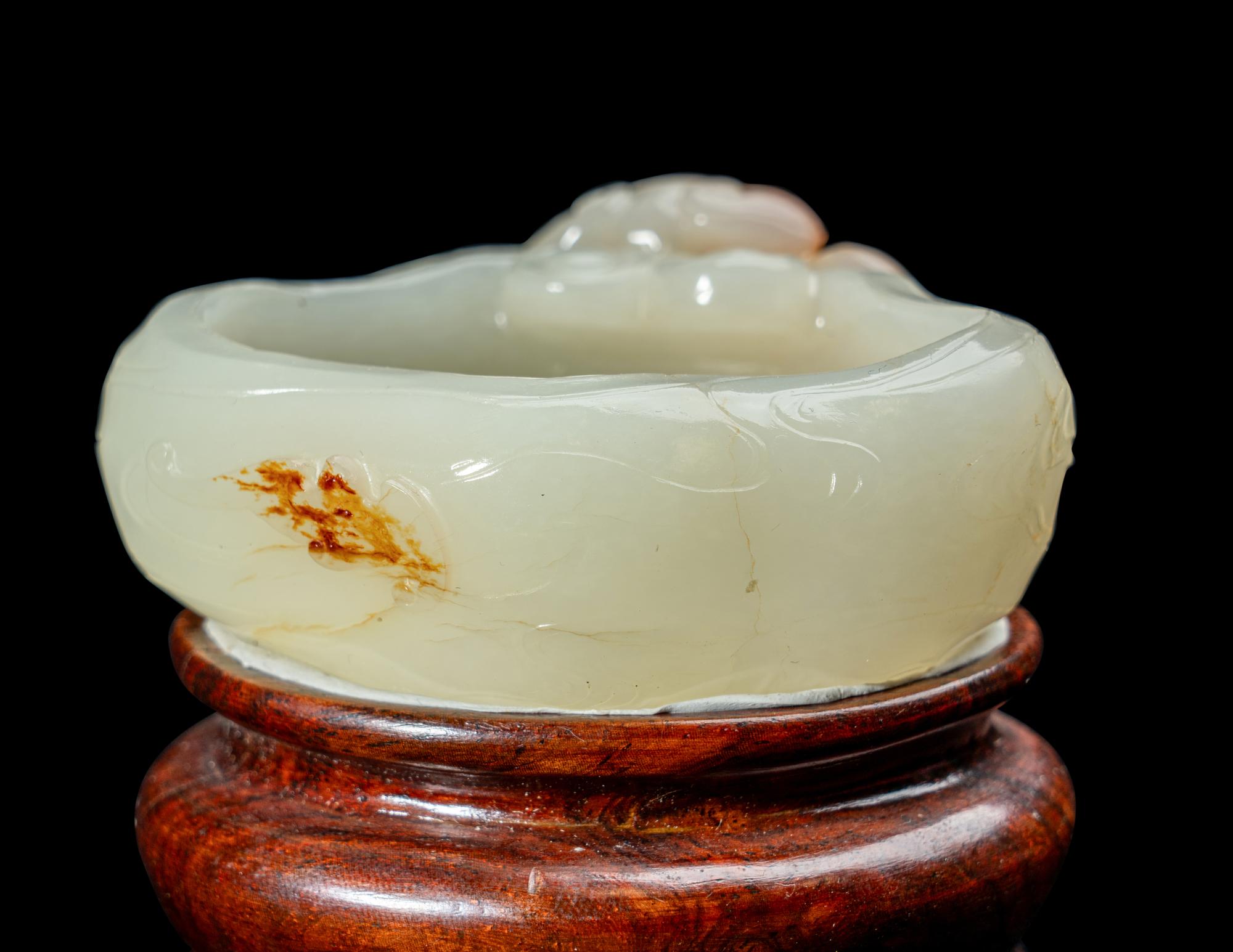 A Chinese Russet and White Jade Lingzhi- Form Water Coupe