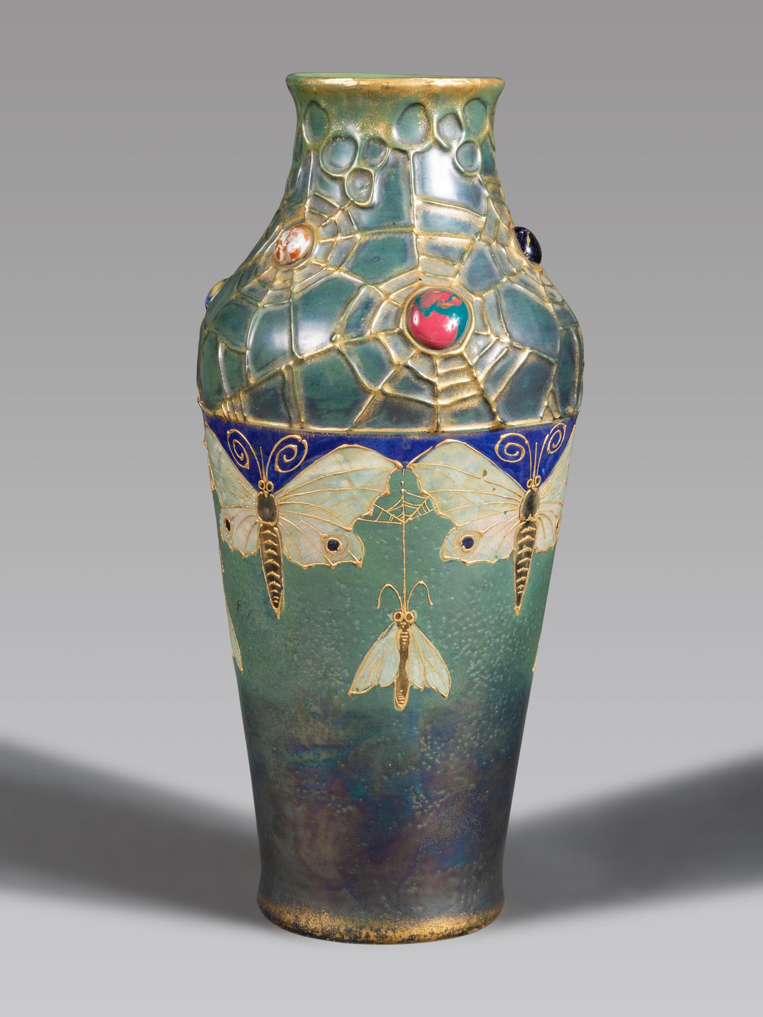 Amphora Grès-Bijou Vase with Moths and Spiderwebs