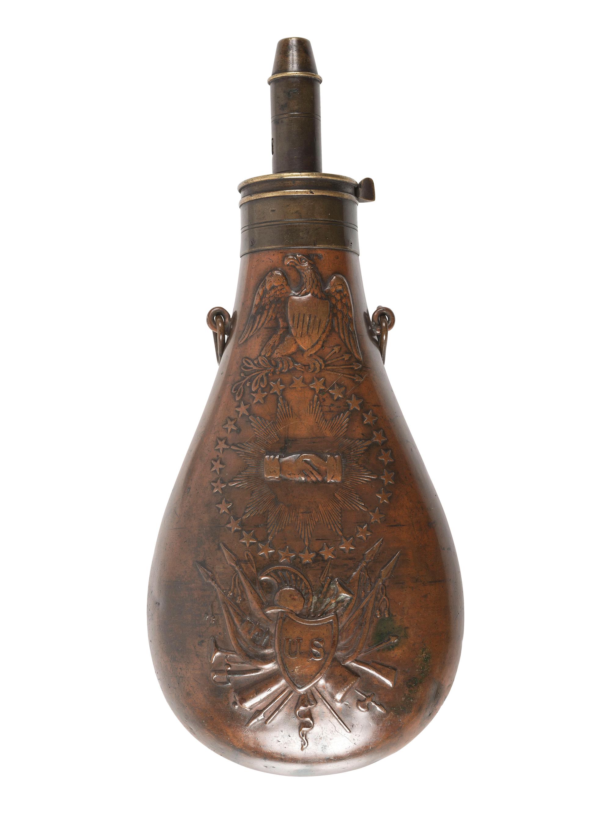[CIVIL WAR]. Peace flask manufactured by N.P. Ames, Springfield, MA. 1837.