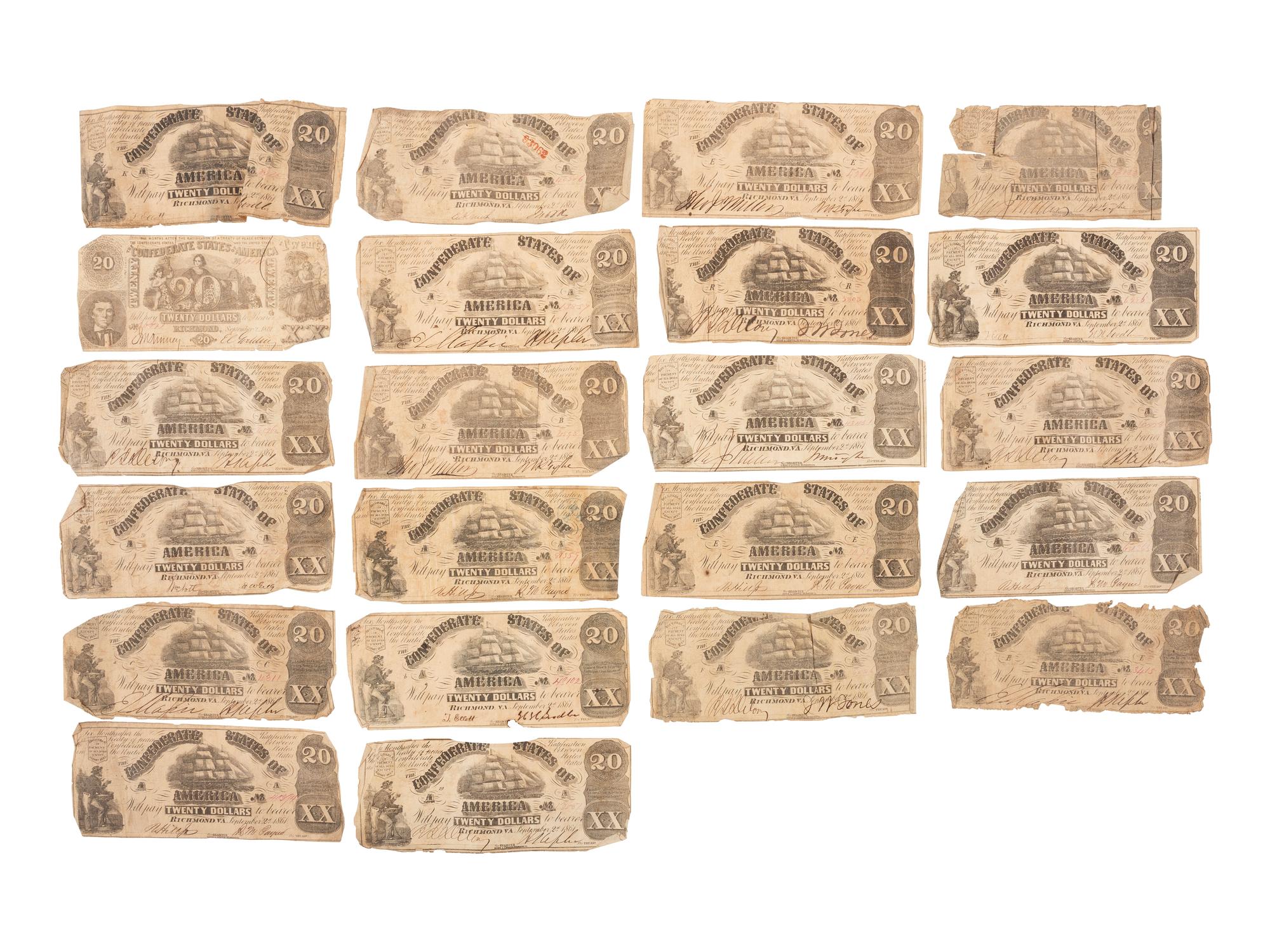 [CONFEDERATE] -- [CURRENCY]. A large group of Confederate notes.