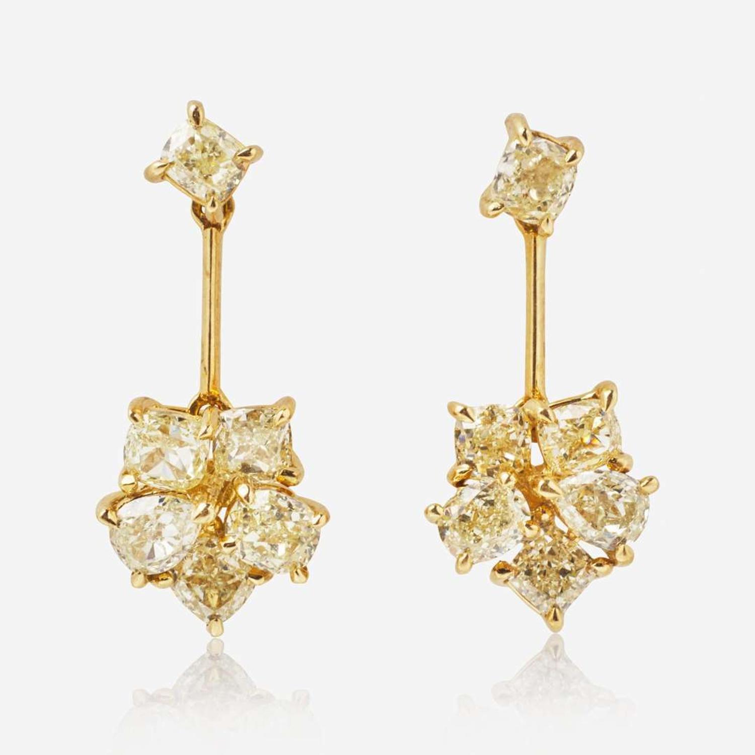 A Pair of 18K Yellow Gold and Diamond Earrings