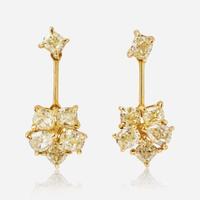 A Pair of 18K Yellow Gold and Diamond Earrings