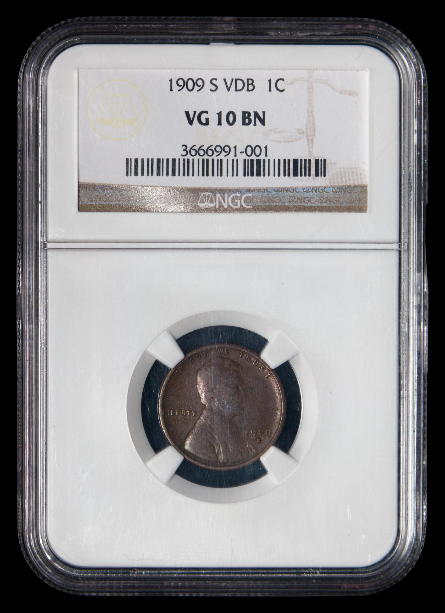 A 1909-S Lincoln:VDB 1c Coin (NGC VG10 BN)
