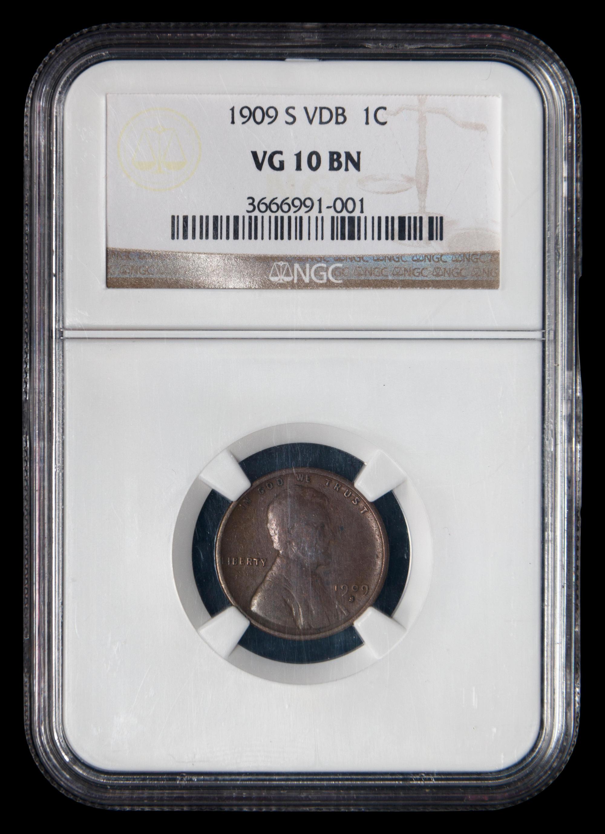 A 1909-S Lincoln:VDB 1c Coin (NGC VG10 BN)