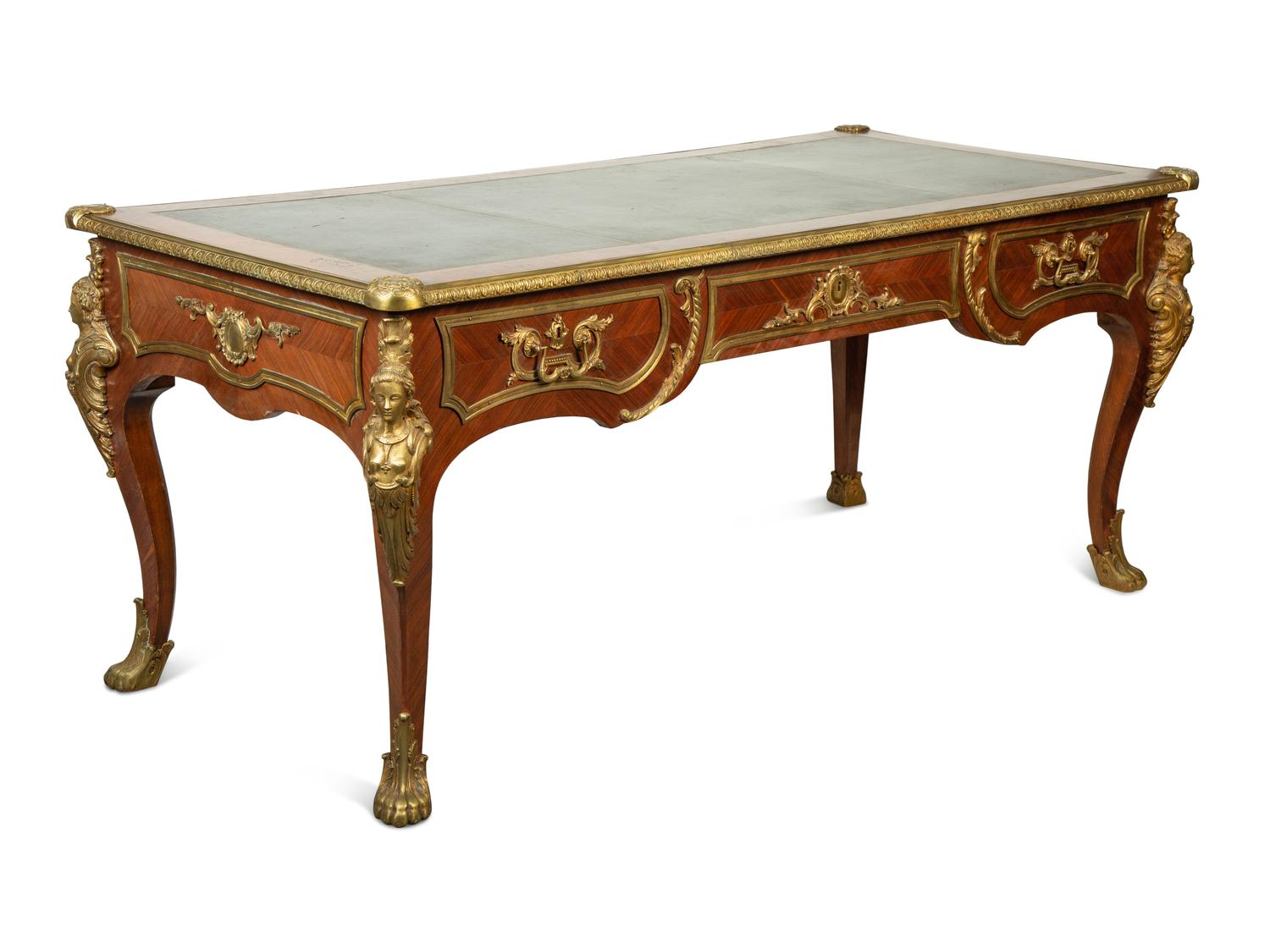 A Louis XV Style Gilt Bronze Mounted Kingwood Bureau Plat