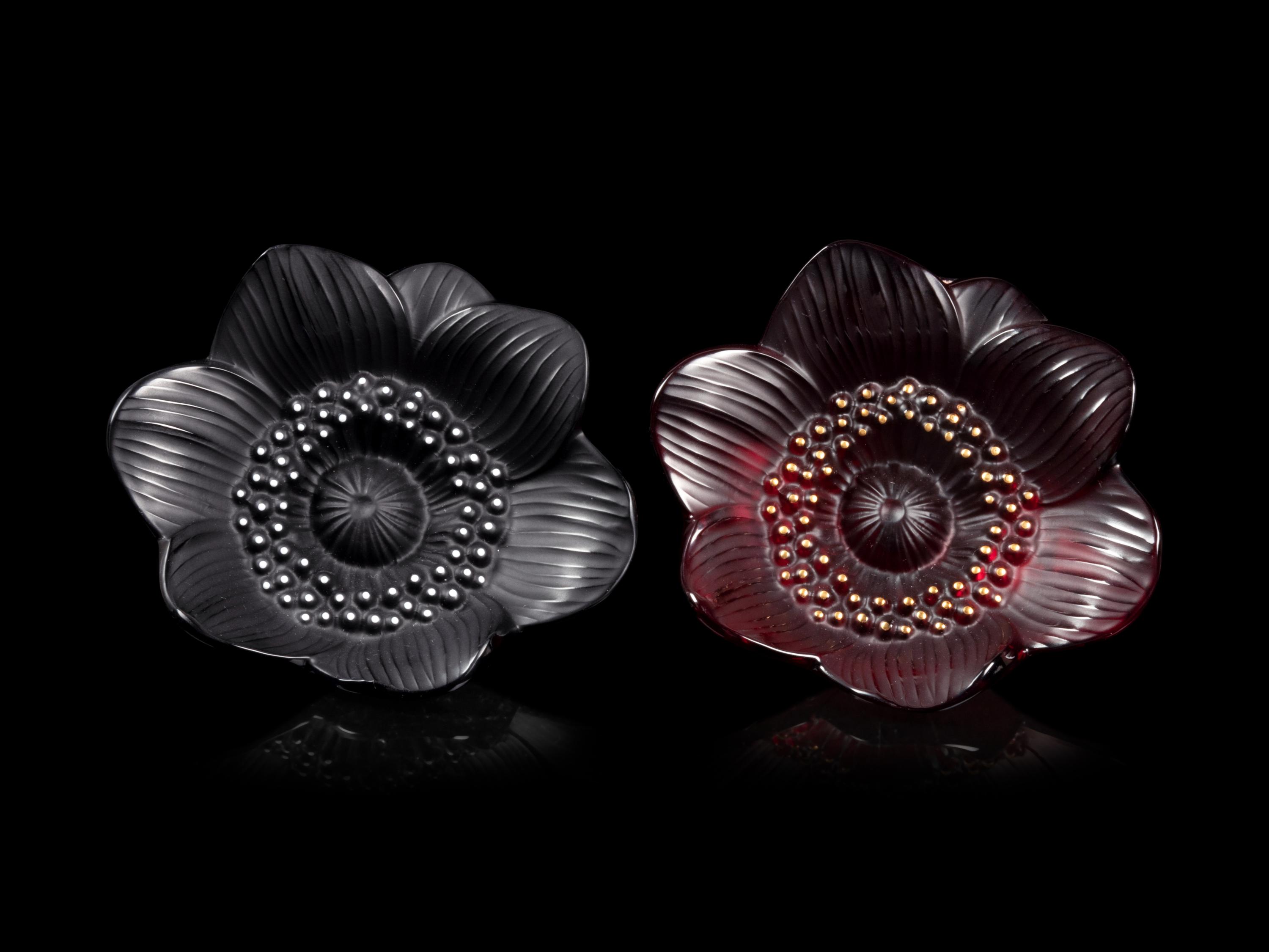 A Pair of Lalique Anemone Flowers