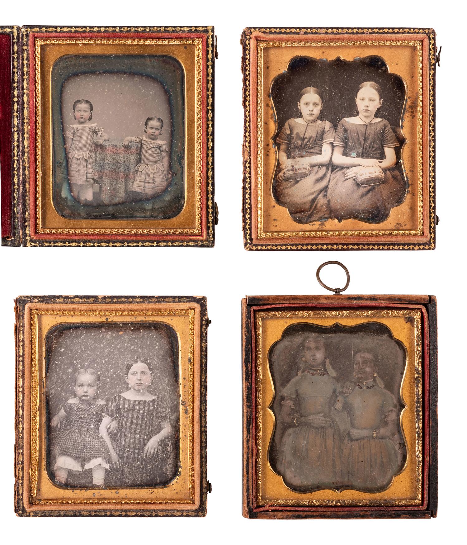 [EARLY PHOTOGRAPHY]. 32 sixth plate and quarter plate daguerreotypes of siblings, mostly sisters.